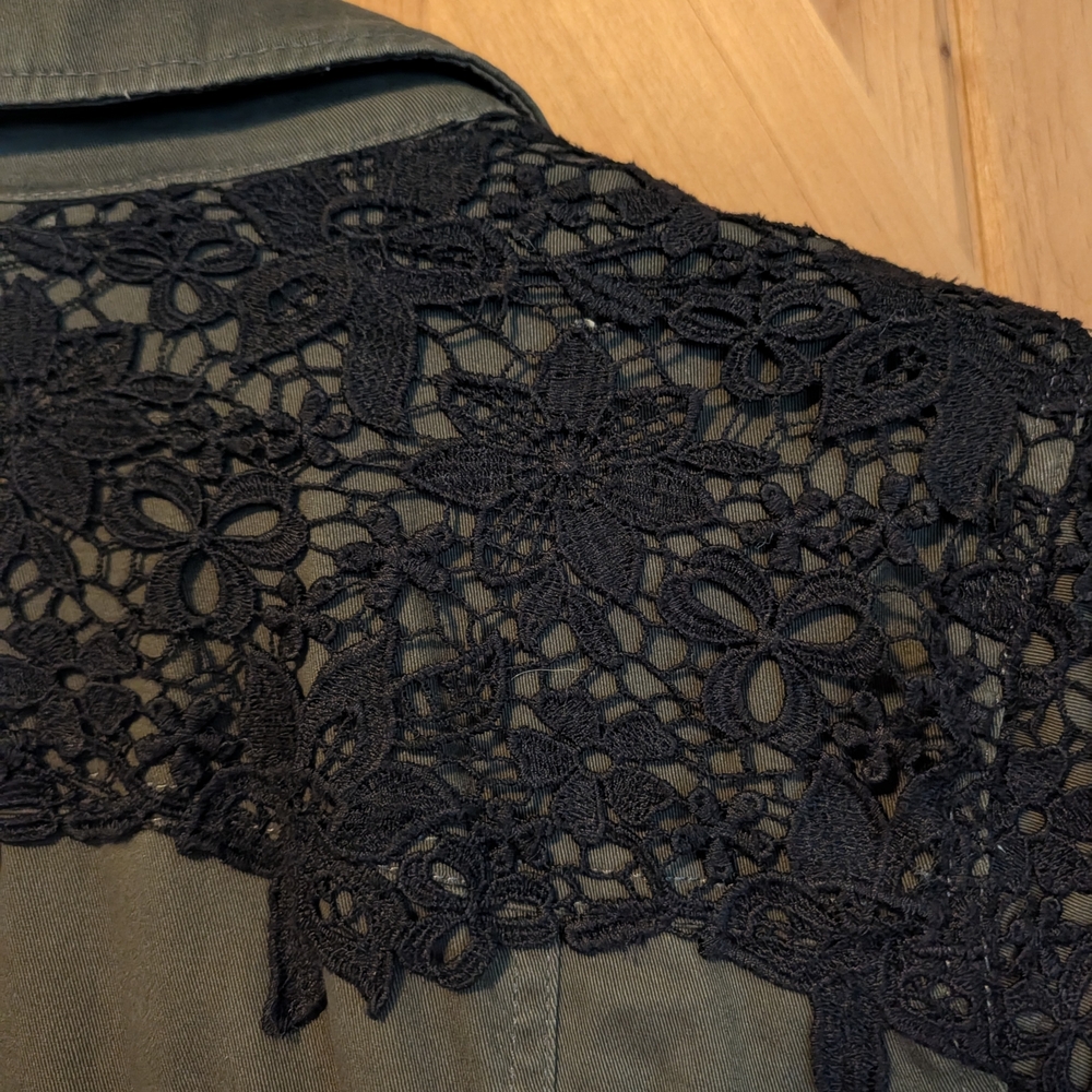 Exibit Women's Olive Green Jacket with Black Lace Detail - Picture 5 of 5